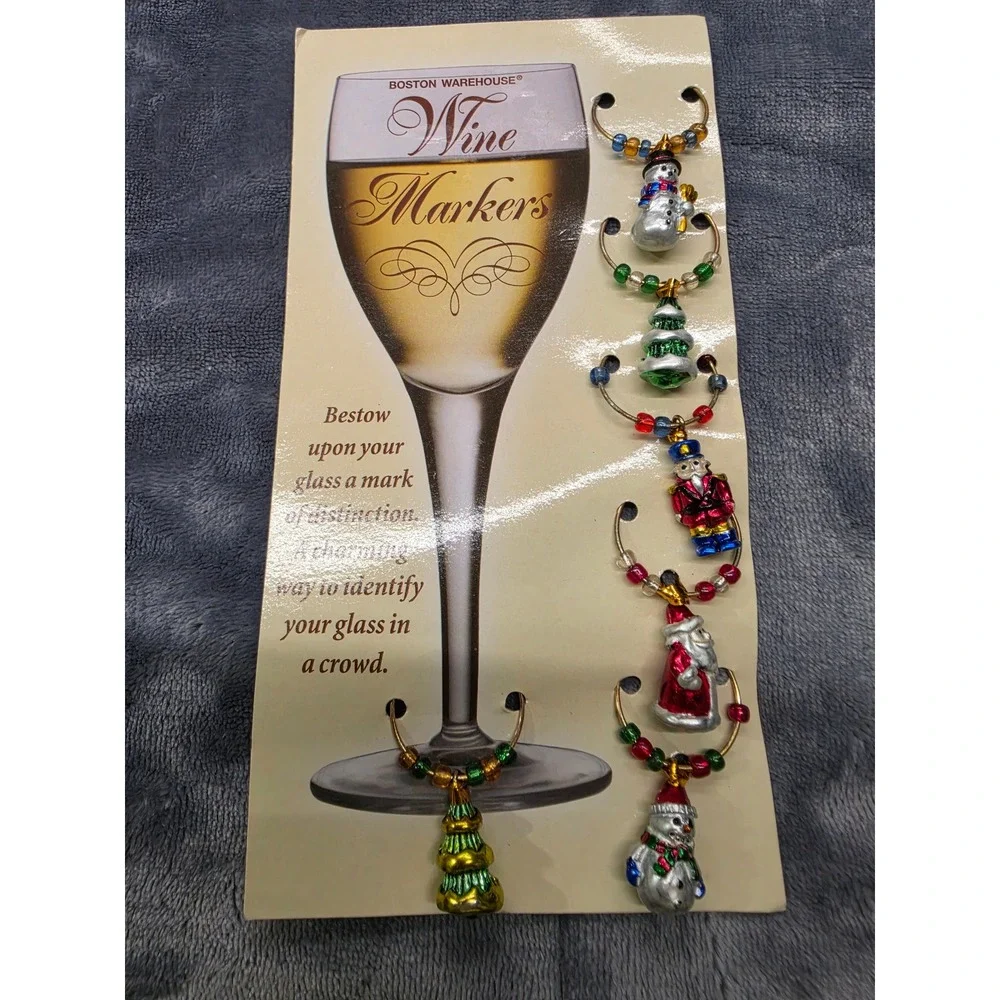 Boston Warehouse Christmas Wine Glass Markers Charms Set of 6 Santa Nutcracker